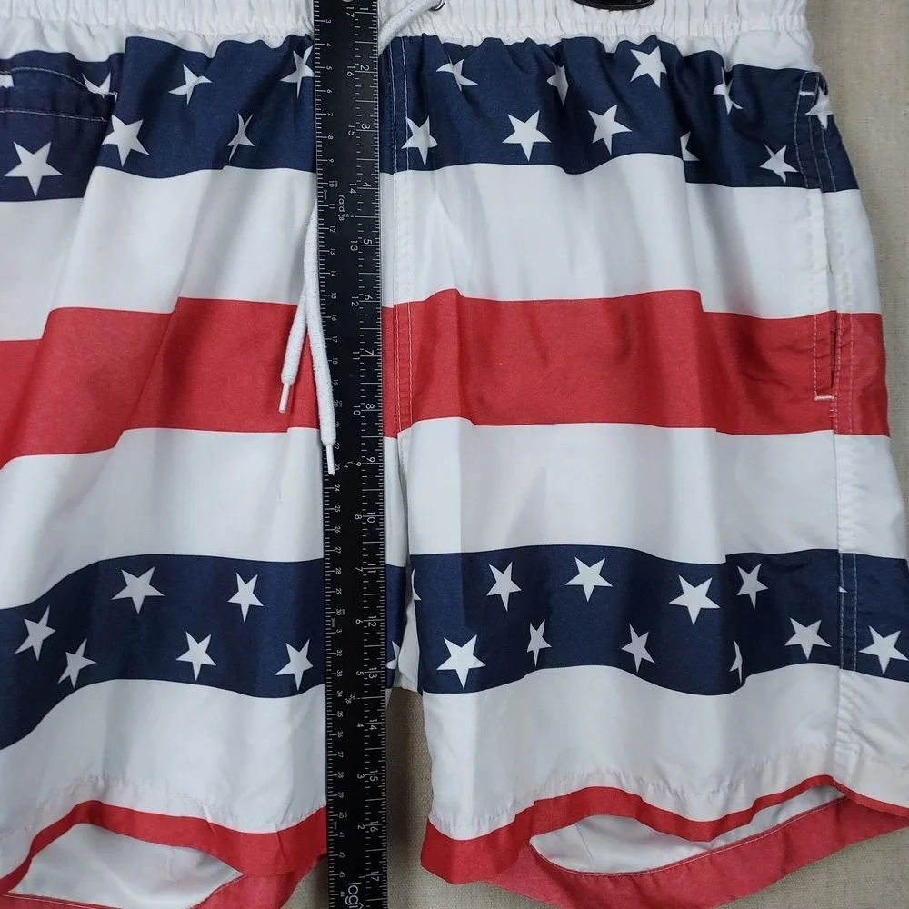 Free Planet Swim Trunks Mens XL Red White Blue Flag Lined DrawstringClassic...